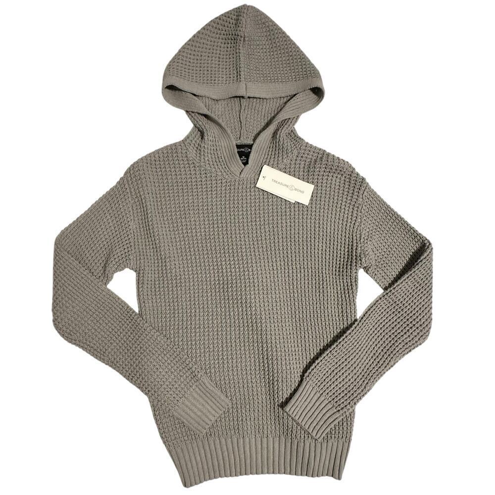 NWT Treasure & Bond Waffle Knit Pullover Hoodie Gray Girls Medium 8/10